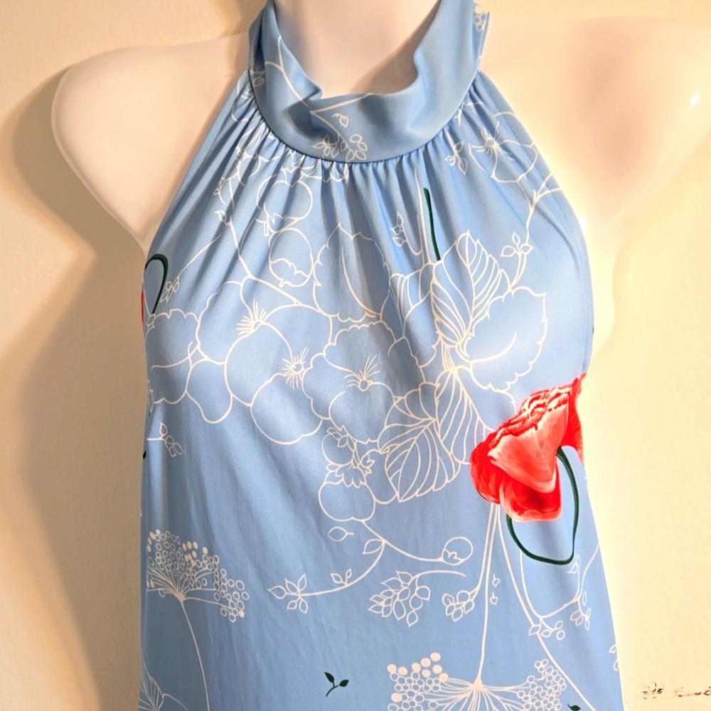 5) Vintage Maxi Dress Baby Blue Halter - Picture 3 of 8